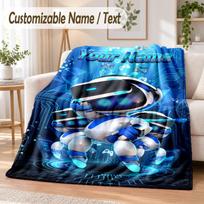 Astro Bot Custom Name Flannel Throw Blanket Soft Warm for Sofa Bed Indoor Home Use 80cmx120cm