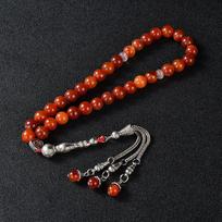 Islamic Prayer Beads 10mm Onyx Misbaha Tasbeeh 33 Beads Muslim Necklace with Tibetan Silver Tassel Religious Gift 33cm&Religion raudona