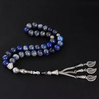 Islamic Prayer Beads 10mm Onyx Misbaha Tasbeeh 33 Beads Muslim Necklace with Tibetan Silver Tassel Religious Gift 33cm&Religion mėlyna
