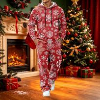 Men's Casual Loose Fit Christmas Print Hoodie and Wide Leg Pants Set with Pockets M raudona