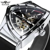 High-End Luxury Sports Triangle Skeleton Automatic Men's Watch with Luminous Hands, Fashionable Rubber Strap, Luxurious Military Mechanical Watch gray