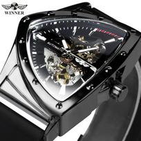 High-End Luxury Sports Triangle Skeleton Automatic Men's Watch with Luminous Hands, Fashionable Rubber Strap, Luxurious Military Mechanical Watch black