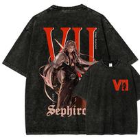 Vintage Washed Cotton T-Shirt Final Fantasy VII Sephiroth Anime Game Graphic Tee Men Loose Streetwear Casual Short Sleeve Tops L black