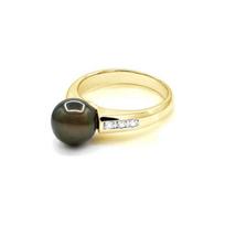 Ring - Pearls & Colors - Tahiti Cultured Pearls 8-9 mm Round - Yellow Gold 375/1000 - A+ Quality - Diamond - Woman 62