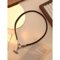 Thunder God Hammer Celtic Wolf Head Pendant Necklace Men's Woven Leather Necklace X257-2 beige