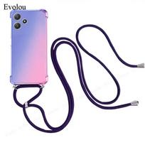 For POCO X6 X7 Pro Gradient Soft TPU Crossbody Lanyard Case For Xiaomi POCO M7 F5 X5 M6 Pro Airbag Shockproof Protection Cover For POCO X6 pink