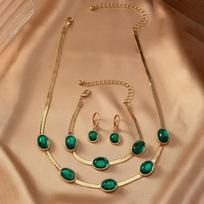 4Pcs Bracelet Green Rhinestone Jewelry Set Vintage Choker Necklace Earrings Set Light Luxury Crystal Jewelry Suit Banquet žalia