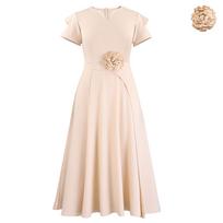 Plus Size High Waist Mid Length Big Hem Elegant A Line Women Summer Dress XXXL abrikosas