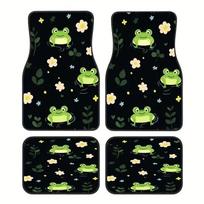 4pcs Cute Frog Patchwork Car Rubber Floor Mats -  Non-Slip, Easy-to-Clean Car Interior Accessories, Ideal for Front& Rear Seats 4PCS black