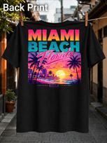 Miami Beach Florida Usa Neon Sunset With Palm Trees City Skyline And Vibrant Retro 1980s Style Unisex All TShirt S pink