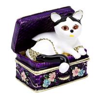 Cat Jewelry Box Enamel Metal Decorative Figurine Storage Organizer Hand Painted Alloy Mini Treasure Box for Jewelry and black