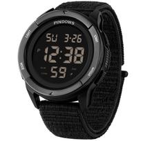 PINDOWS Mens Watch Digital 50M Waterproof Velcro Work Sports gray