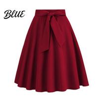 Mini Skirt Women High Waist Lace-up Bowknot Decor Short High-waisted Solid Color A-Line Skate Leisure Daily Wear Comfortable M vyno raudonos spalvos