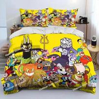 Cartoon Cuphead And Mugman Bedding Set Printed single Comforter Quilt Bed Cover Duvet Cover Pillow Case 3 Pieces Kids Adult Size EU Single 135*200cm/53x79in 3pcs