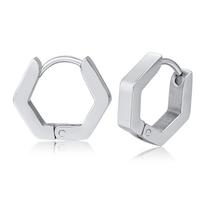Hexagon Earrings for Men Women Geometry Hex Huggies Stainless Steel Modern Unique Earring Unisex Jewelry white