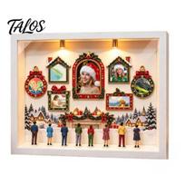 Lighted Christmas Shadow Box DIY Frame Set, Mini Museum with 8pcs Figurines, Diy Photo Frames, Memories Keepsake for Festive Display, Home Decor Craft