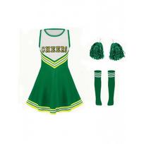 Kids Cheerleading Dress Set 5 Colors Pom Poms Socks Sports Performance Outfit 130 white