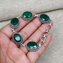 Green Onyx Gemstone 925 Sterling Silver Jewelry Handmade Bracelet For Thanksgiving 7.8 Inches žalia