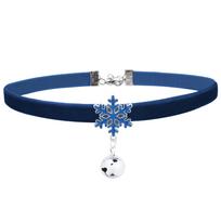 Velvet Snowflake Pendant Choker Necklace - Christmas Jewelry Accessory with Bell Clavicle Chain blue