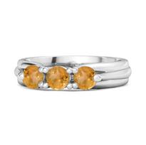 Citrine Three Stone Ring- 925 Sterling Silver 8.5