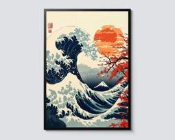 Fudzi kalno saulėtekio banga Drobės spaudinys Hokusai Didžioji banga Peizažas Japonijos sienos meno plakatas Moderniam svetainės namų dekoravimui 20X30cm Unframed gray