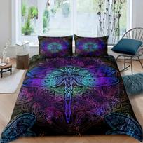 Bohemian Dragonfly Duvet Cover Set King Size Mandala Paisley Bedding Set Purple Tie Dye Iridescent Hippie Polyester Quilt Cover 140x200cm 3pcs gray