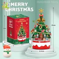 Mini Christmas Tree Santa Claus Music Box Model Micro Bricks Building Block DIY Bricks Toys for Adult New Year Gift WITH BOX blue