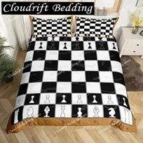 International Chess Duvet Cover Set Black White Lattice Checkerboard Comforter Cover Competition Game For Boys Teens Bedding Set 140*200cm/55x79in Single/Twin 3pcs white