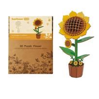 3D Wooden Puzzles For Adults Diy Wooden Flower Puzzle Crafts Kits For Adults Home Decor For Women Gift -Sunflower brown
