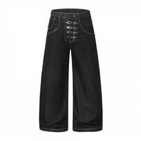 Mens Baggy Wide-Leg Denim Pants With Aircraft Snap Button Vintage Washed Loose Fit Streetwear Trousers M black