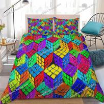R-Rubiks CubeS Duvet Cover Set Home Style Bedding Soft Laundry Cotton Bed Student Dormitory Gift AU Single 140*210cm/55x83in 3pcs
