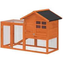 Hasenstall 2 Tier Rabbit Hutch With Waterproof Bitumen Roof Free Run Enclosure Ramp Doors Wood 123.5x62.6x92.5 Cm Orange