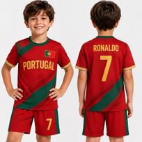 Vaikams Ronaldo Nr.7 Futbolo Marškinėlių Šortų Rinkinys Moterims Vyrams Harajuku PORTUGALIJOS Gerbėjams Marškinėlių Šortų Rinkinys Vaikams Sportinis Kostiumas 2 dalių Rinkinys 160