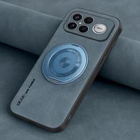 For Xiaomi Poco F8 Ultra F8 Pro Case Retro Suede Leather Frosted Cover 360° Magnetic Fold Ring Stand Case Silicone Bumper Poco F8 Pro mėlyna