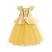 Sequined Flying Sleeve Golden Princess Mesh Tutu Dress, Girls Holiday Evening Party Outfit 110cm beige