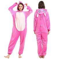 Flaneliniai kombinezonai su gobtuvu Pižama Žiema Pavasaris Helovinas Cosplay Kostiumas Pink Stitch,M pink