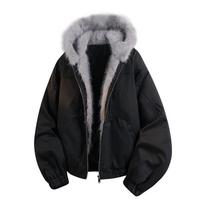 Unisex 3D stereo medvilninis švarkas su kailine apykakle - Naujas Zuo Shan Diao stilius Large juoda