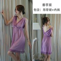 Erotic underwear women's large size European and American sexy pajamas deep transparent mesh nightgown one size (40-80kg ) gray