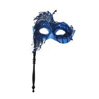 Venecijietiška kaukė-kaukė su laikikliu moterims Plunksninės Mardi Gras kaukės Kaukolių kamuolio kaukės moterims mėlyna