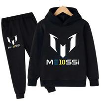 Rudens Žiemos Futbolo Superžvaigždės Messi Spaudinys Vaikų Hoodies 2 Dalių Rinkinys+Kelnės Kostiumas Berniukams Mergaitėms Laisvalaikio Mada Vaikų Palaidinukės 100 black