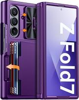 RFID piniginės dėklas su kortelių laikikliu ir slankiojančiu kameros dangteliu, skirtas Samsung Galaxy Z Fold 7 - Mėlynas violetinė