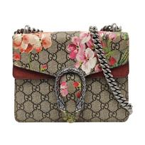 [Pre-Owned] Dionysus GG Blooms Tiger Head Buckle Logo Camellia Print Chain Canvas And Leather Crossbody Bag - Good #11IDHB9 ONE SIZE black