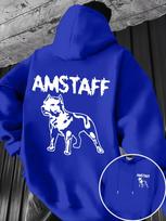 AMSTAFF raidė Pitbulio siluetas Atspausdintas priekyje ir gale Vyriškas Hip Hop Sportinis gobtuvas Tamsus gatvės stilius Ilgomis rankovėmis Sportinis megztinis su gobtuvu S mėlyna