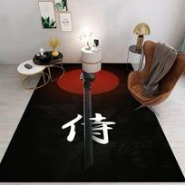 Samurai Katana Printing Carpet Mat Rug Japanese Ronin Theme Red Sun Black Background Home Decoration Living Room Floor Mat 120x160cm gray