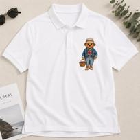 British Teddy Bear Polo Shirt, Vintage Cottagecore Unisex Casual Top 2XL white