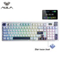 AULA S98pro Wireless Mechanical Keyboard Three Mode Gasket RGB Hot-swap Esports Gaming Keyboard with TFT and Multi-function Knob mėlyna/balta