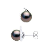 Earrings - PEARLS & COLORS - Pearls&Colors - Tahiti Pearl 7-8 mm - 9 ct White Gold (375) - Diamond 0.06 ct