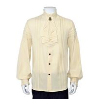 Men Ruffled Stand Collar Long Lantern Sleeves Pirate Cosplay Shirt Medieval Clothes Gothic Vintage Top M white