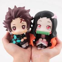 Kawaii Anime Demon Slayer Model Kamado Nezuko Kamado Tanjirou Kawaii Q version Action Figura PVC Model Plaything Gift black