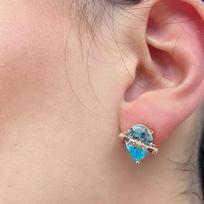2024 Trendy Heart Ear Cuff Earrings: Blue Water Drop Zirconia Studs - High-End Style beige